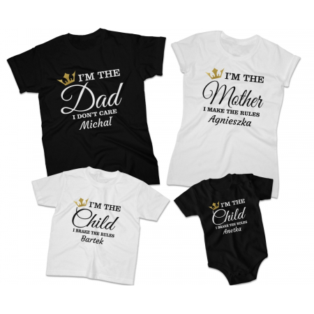 Zestaw koszulek rodzinnych Rules dla taty, mamy, syna, córki na prezent